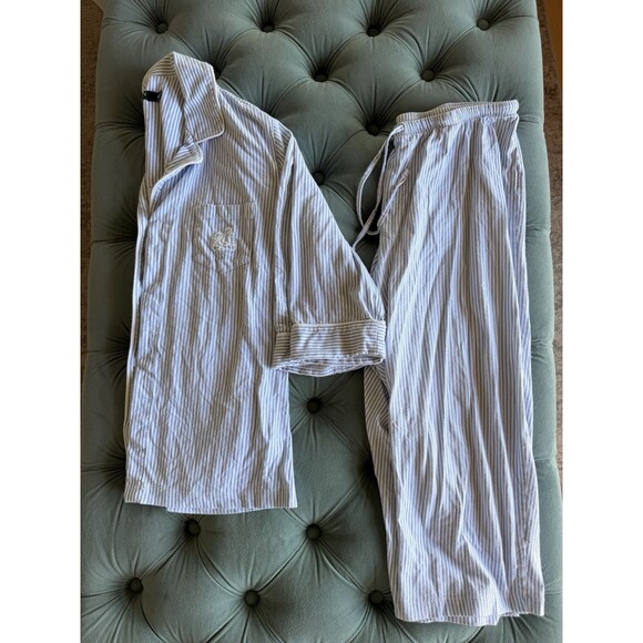 Lauren Ralph Lauren Other - Ralph Lauren Monogrammed Striped Pajamas In Size Medium Blue & White 100 Cotton
